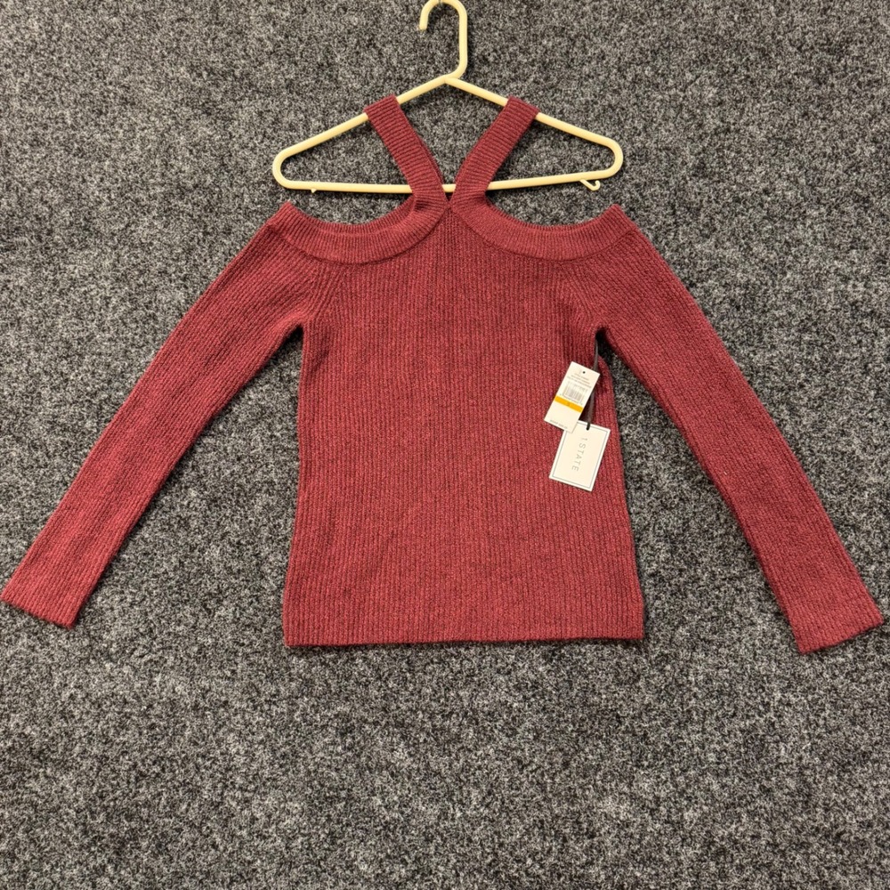 NWT 1 STATE Women's Crimson Cold Shoulder Halter Neck Sweater‎ Size S